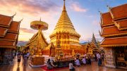 Golden chedi at sunset in Doi Suthep